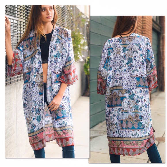 Multi Print Boho Long Kimono - Picture 3 of 8